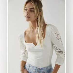 Free People Cream Brunch Date Puff Sleeve Shirt- NWT